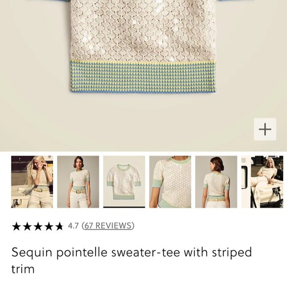 J. Crew S/S Clear Sequin Pointelle Sweater Tee with Striped Trim Size XXS NWT - Picture 4 of 10